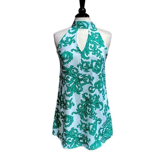 Tyche Green & White Halter Shift Dress Size Small NEW - Picture 1 of 6